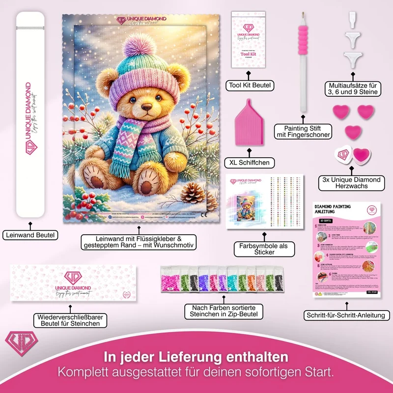 5D Diamond Painting – Winterbär Emil im Schneegarten