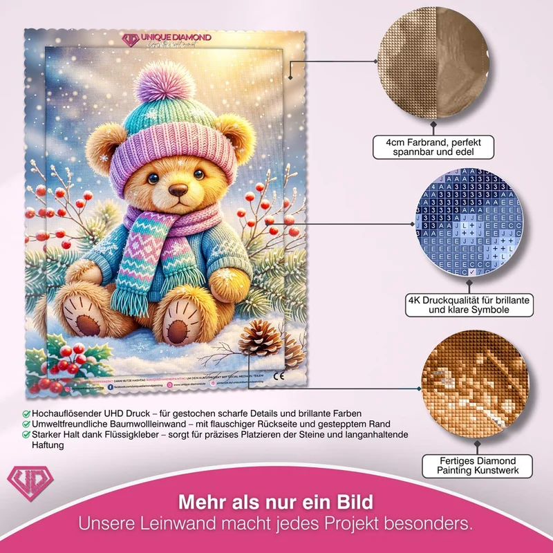 5D Diamond Painting – Winterbär Emil im Schneegarten