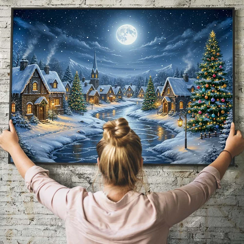 5D Diamond Painting – Mondnacht im Winterdorf