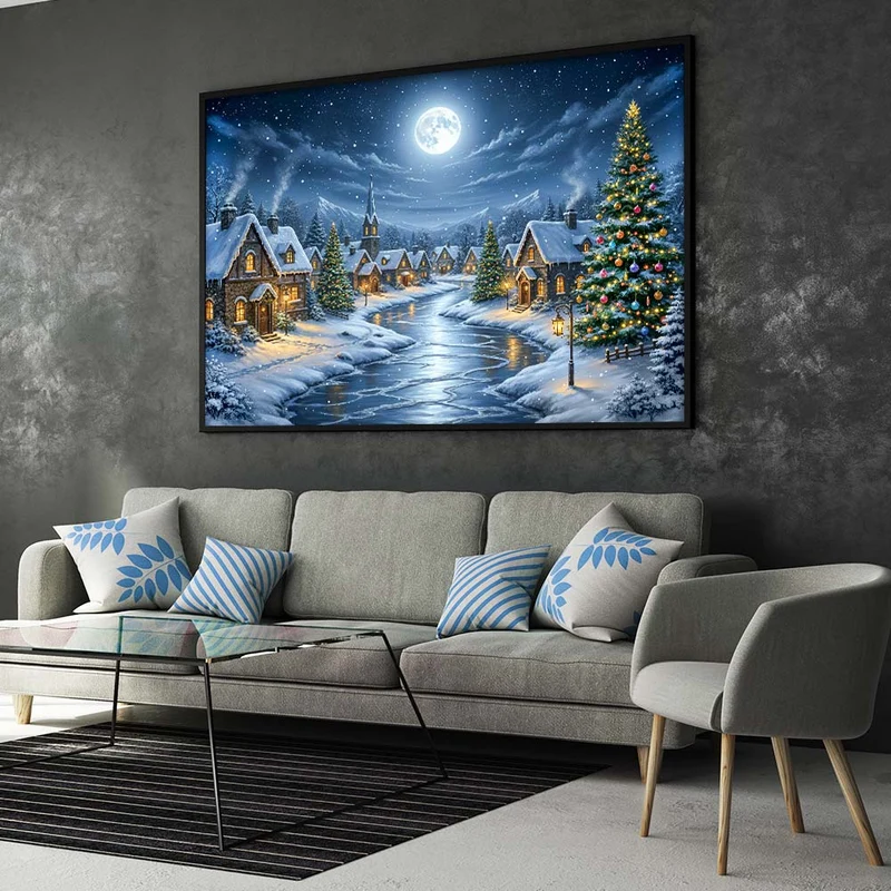 5D Diamond Painting – Mondnacht im Winterdorf