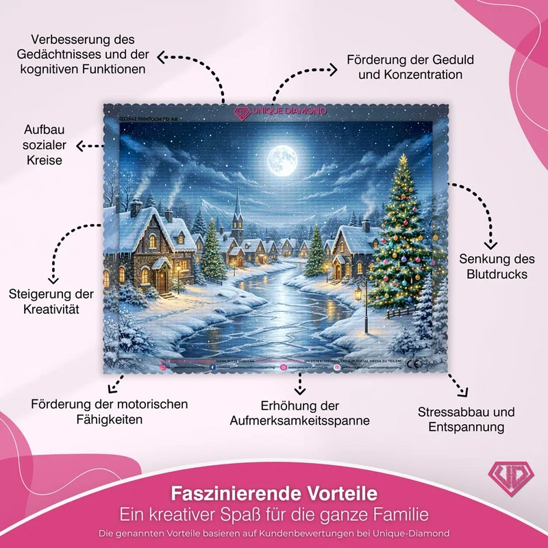 5D Diamond Painting – Mondnacht im Winterdorf