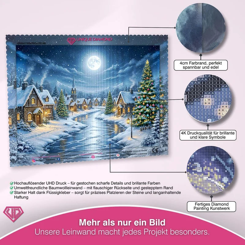 5D Diamond Painting – Mondnacht im Winterdorf