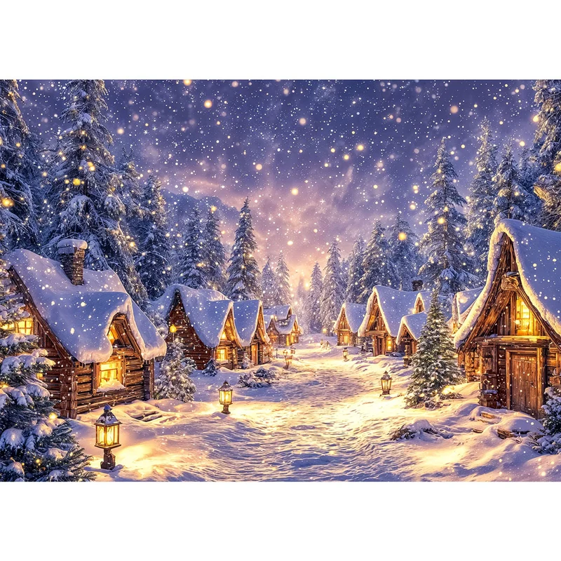 5D Diamond Painting – Winterstille im Hüttendorf