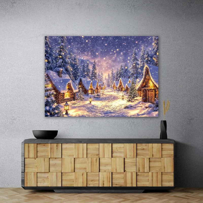 5D Diamond Painting – Winterstille im Hüttendorf