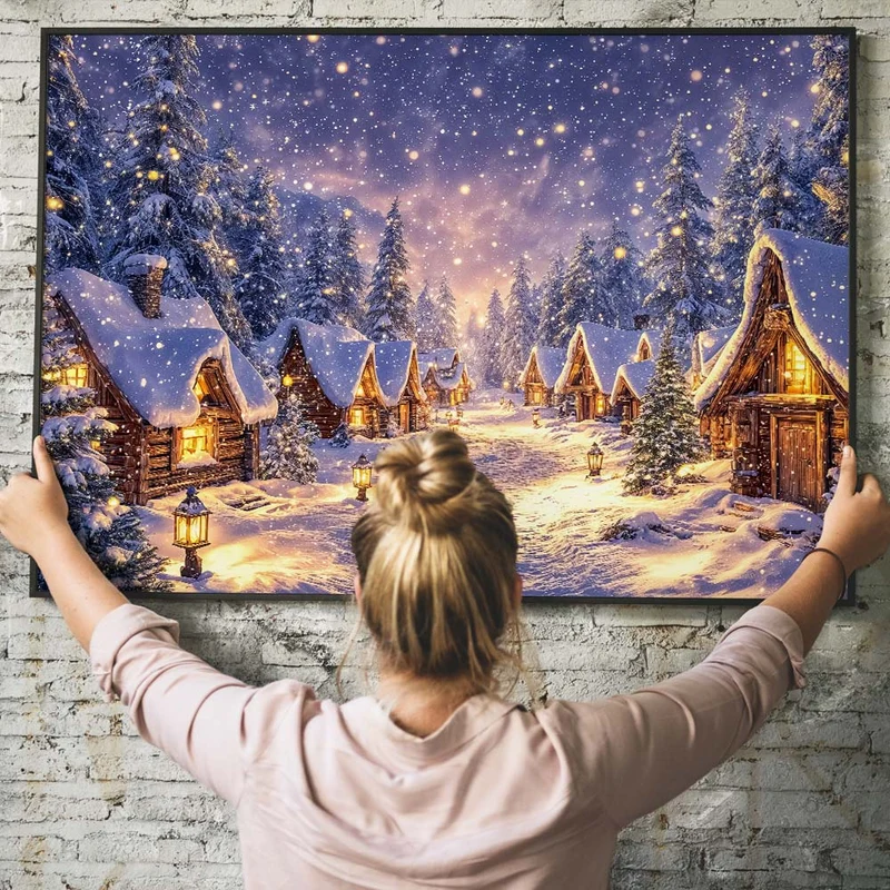 5D Diamond Painting – Winterstille im Hüttendorf