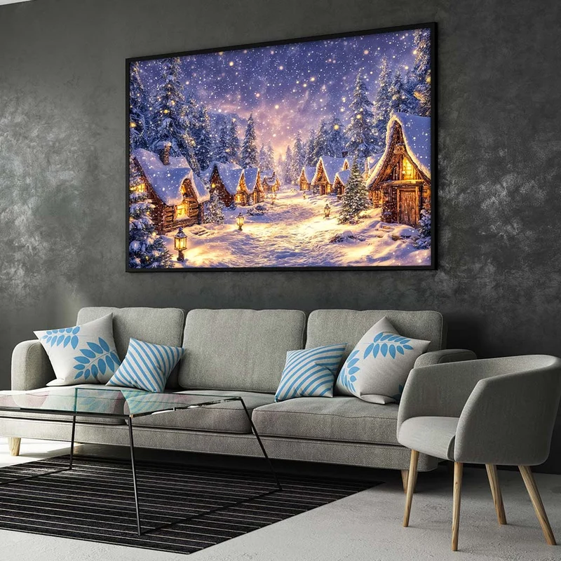 5D Diamond Painting – Winterstille im Hüttendorf