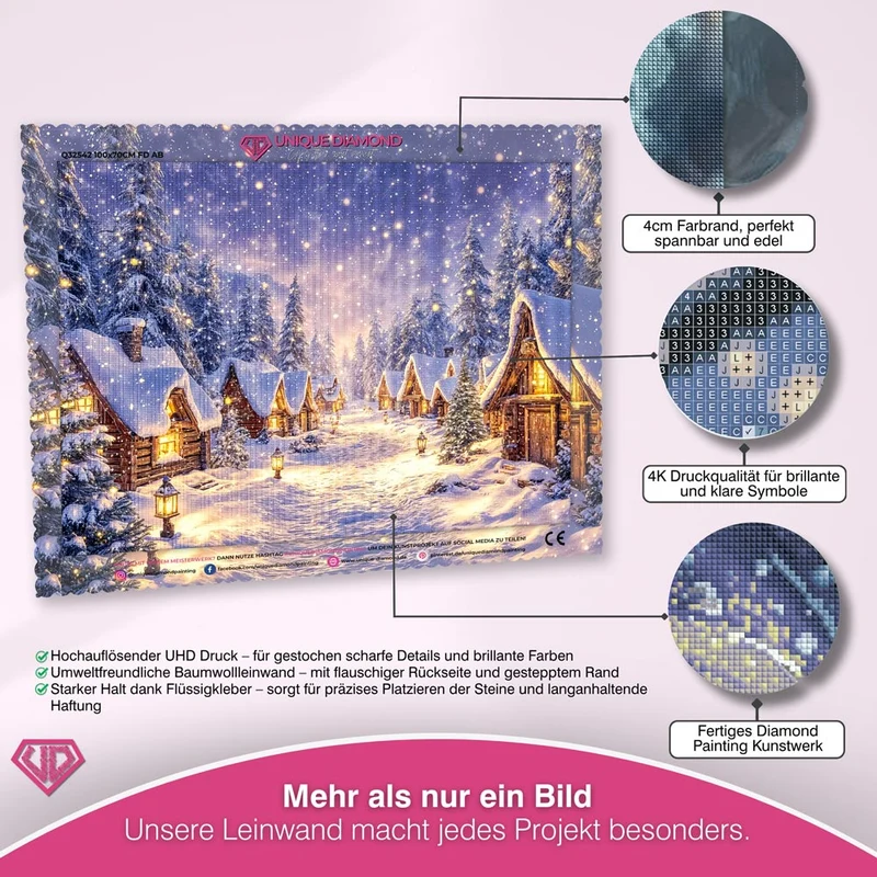 5D Diamond Painting – Winterstille im Hüttendorf