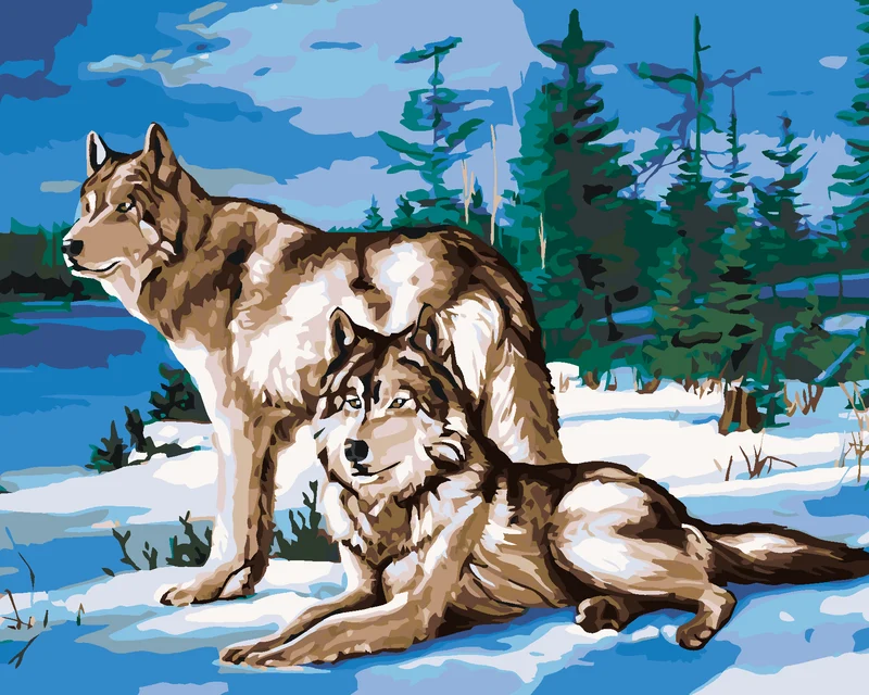 Diamond painting - EIN PAAR WÖLFE AM WALDRAND