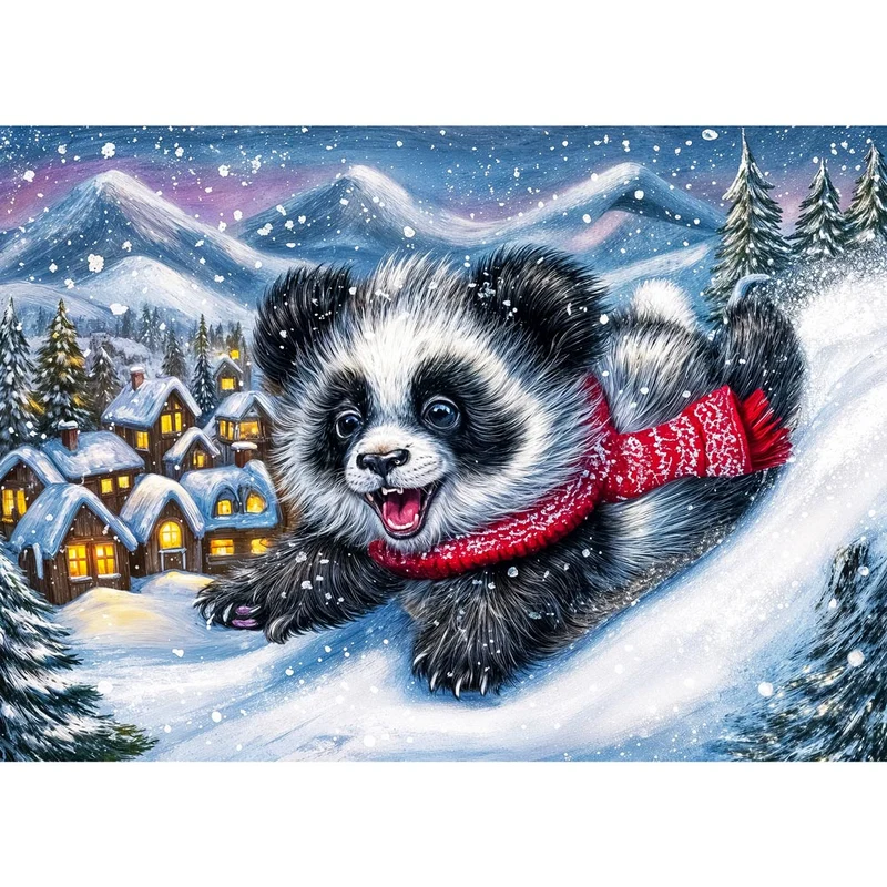 5D Diamond Painting – Winterspaß im Schneedorf