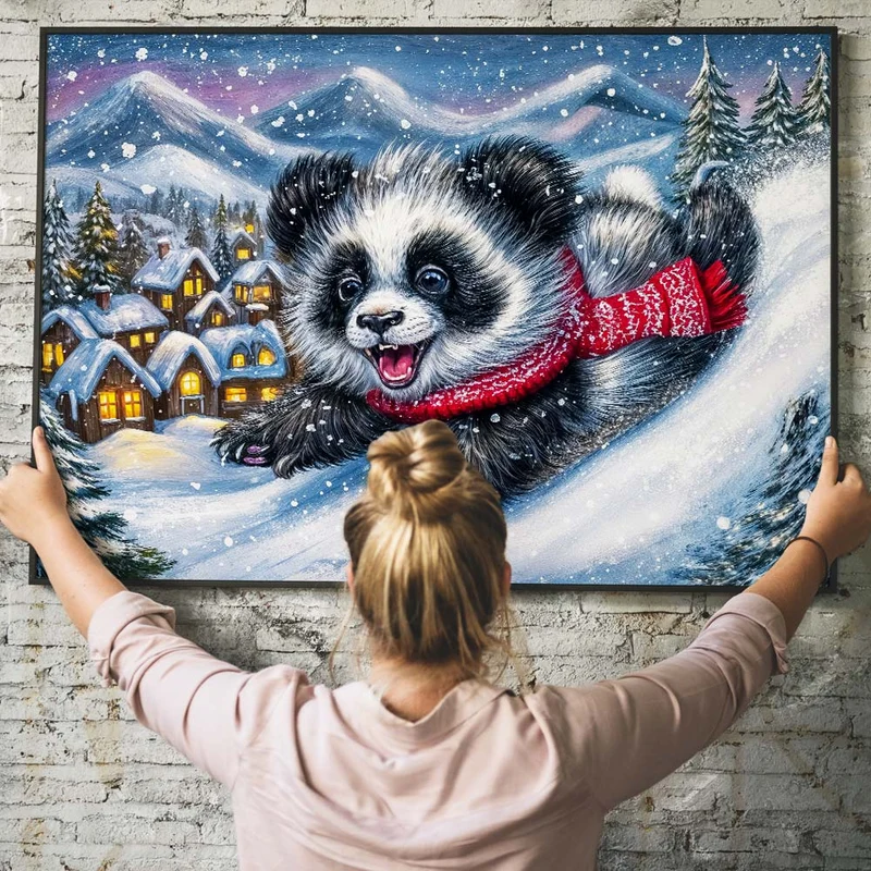 5D Diamond Painting – Winterspaß im Schneedorf