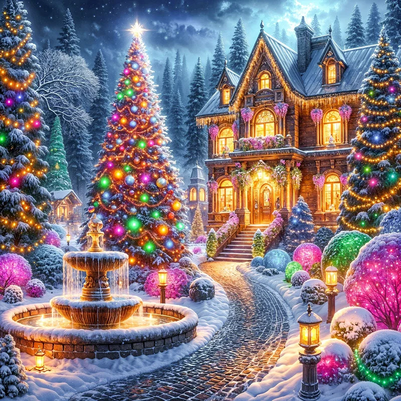 5D Diamond Painting – Festlicher Glanz der Winternacht