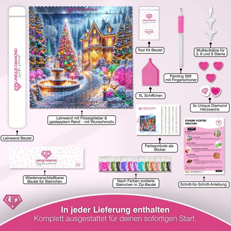5D Diamond Painting – Festlicher Glanz der Winternacht