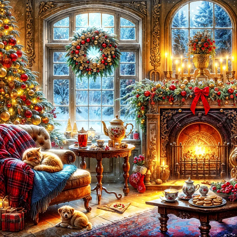 5D Diamond Painting – Winterzauber im Kaminzimmer