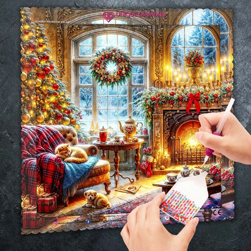 5D Diamond Painting – Winterzauber im Kaminzimmer