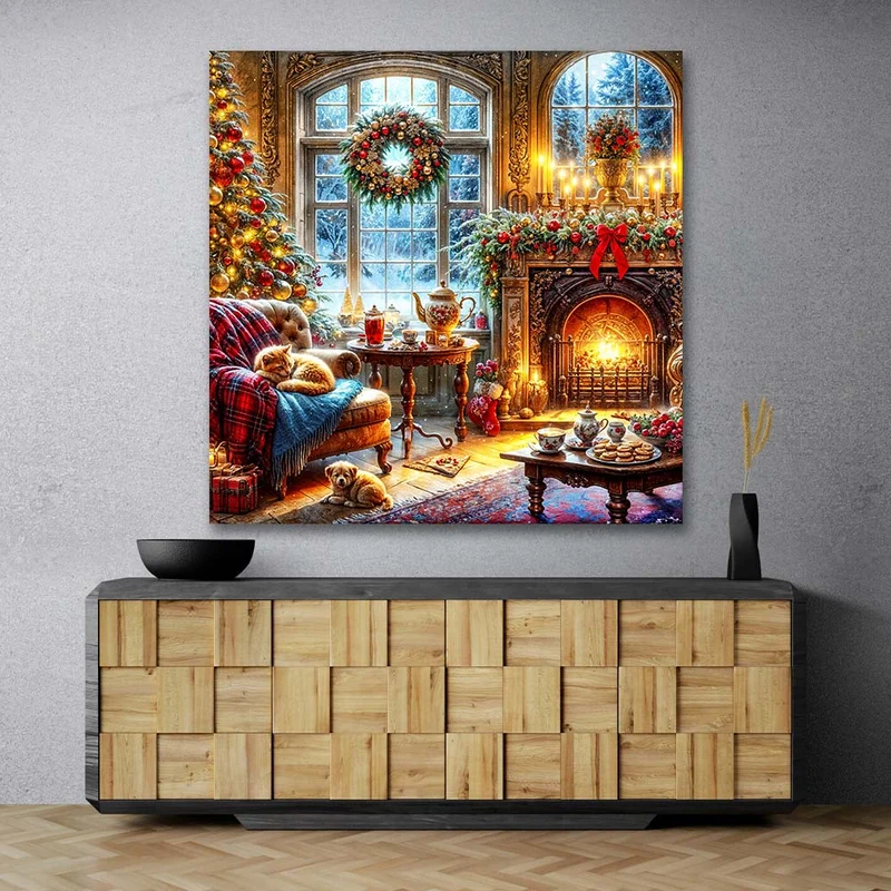 5D Diamond Painting – Winterzauber im Kaminzimmer