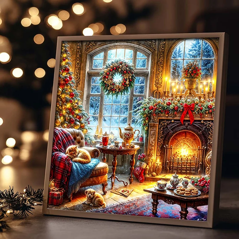 5D Diamond Painting – Winterzauber im Kaminzimmer