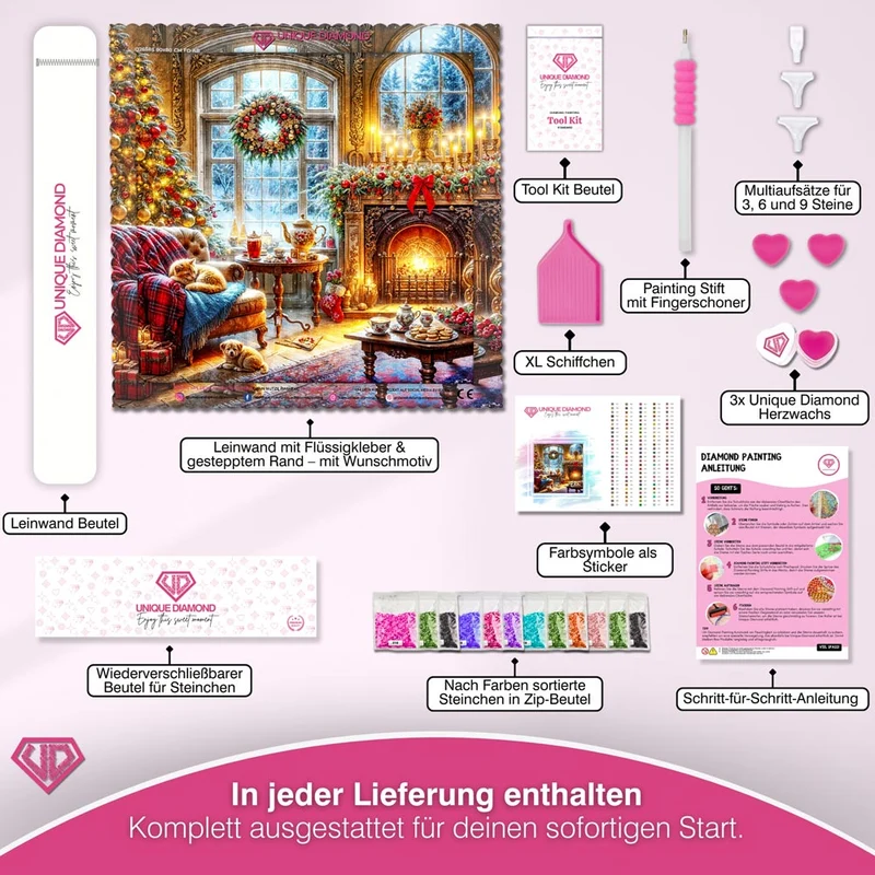 5D Diamond Painting – Winterzauber im Kaminzimmer