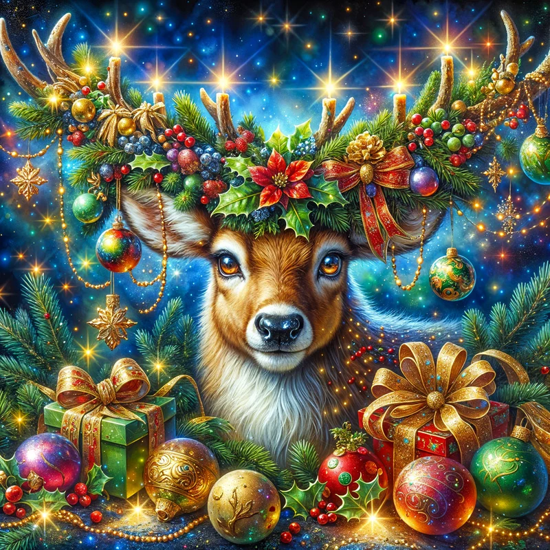 5D Diamond Painting – Festliches Rentier mit Weihnachtsdeko