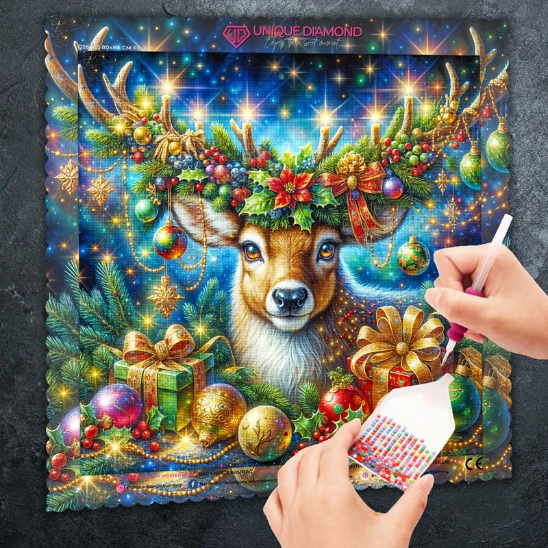 5D Diamond Painting – Festliches Rentier mit Weihnachtsdeko