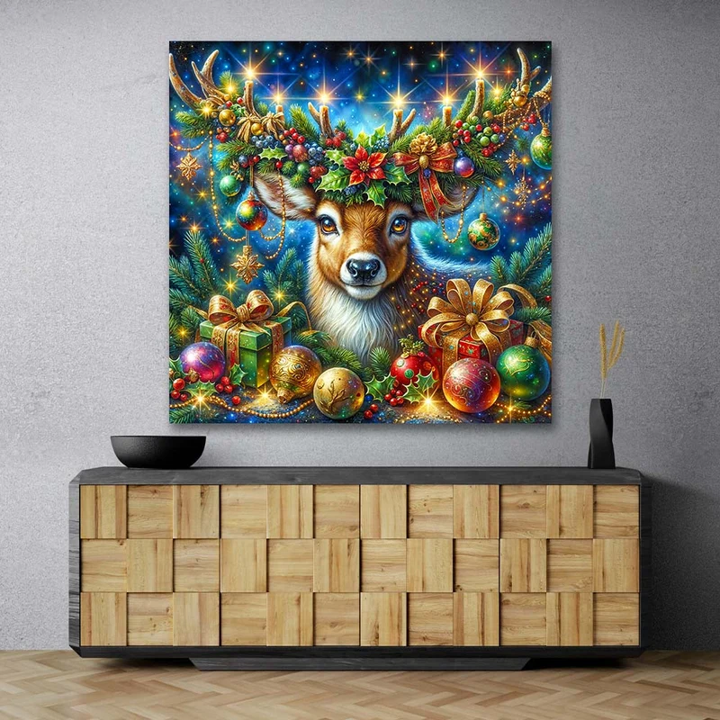 5D Diamond Painting – Festliches Rentier mit Weihnachtsdeko