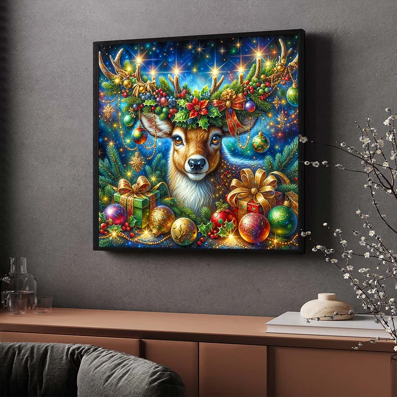 5D Diamond Painting – Festliches Rentier mit Weihnachtsdeko