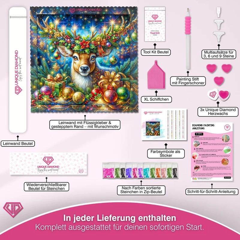 5D Diamond Painting – Festliches Rentier mit Weihnachtsdeko