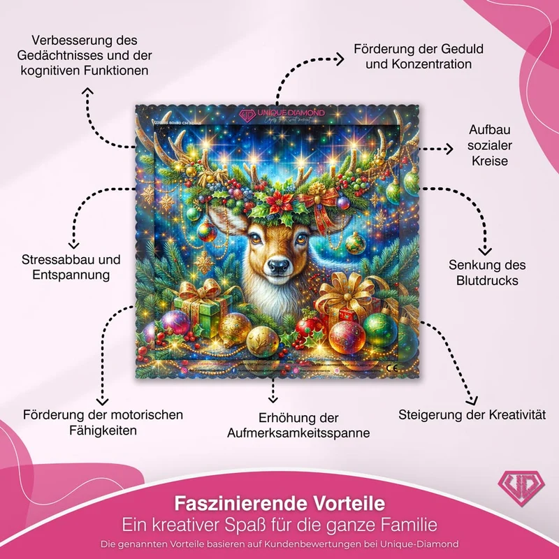 5D Diamond Painting – Festliches Rentier mit Weihnachtsdeko