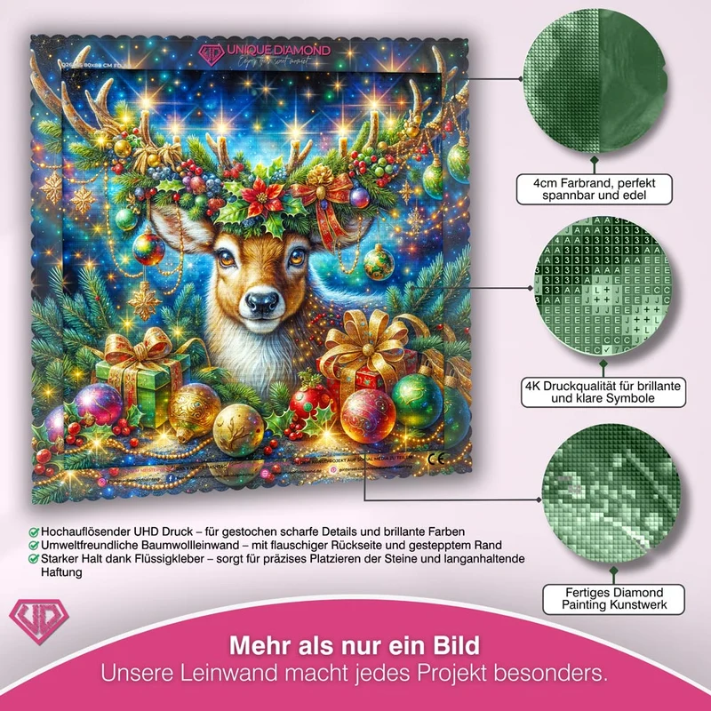5D Diamond Painting – Festliches Rentier mit Weihnachtsdeko
