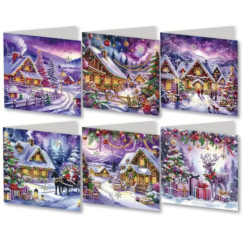 5D Diamond Painting Grußkarten – Winterliche Dorfidylle