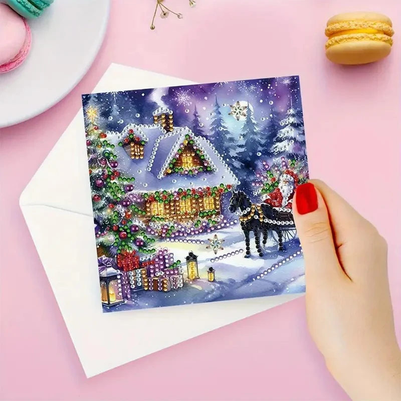 5D Diamond Painting Grußkarten – Winterliche Dorfidylle