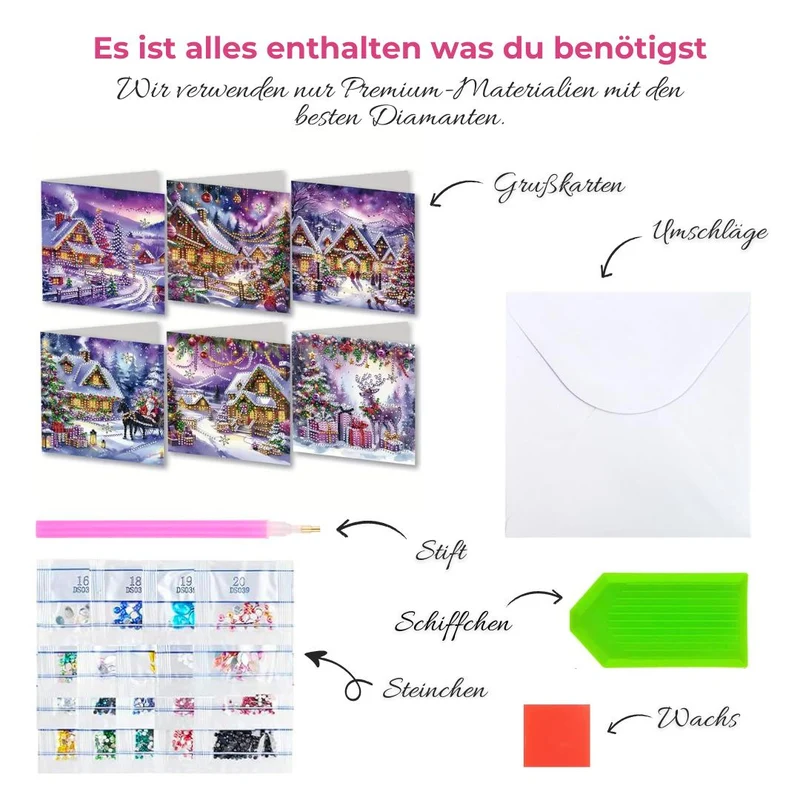 5D Diamond Painting Grußkarten – Winterliche Dorfidylle