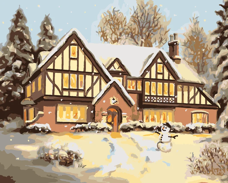 Diamond painting - VERSCHNEITES HAUS MIT SCHNEEMANN (D. RUSTY RUST)