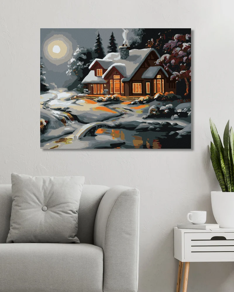 Diamond painting - SCHNEEBEDECKTES HAUS NACH EINBRUCH DER DUNKELHEIT (D. RUSTY RUST)
