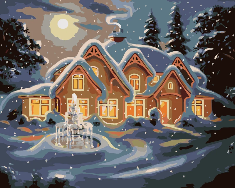 Diamond painting - VERSCHNEITES HAUS BEI NACHT (D. RUSTY RUST)