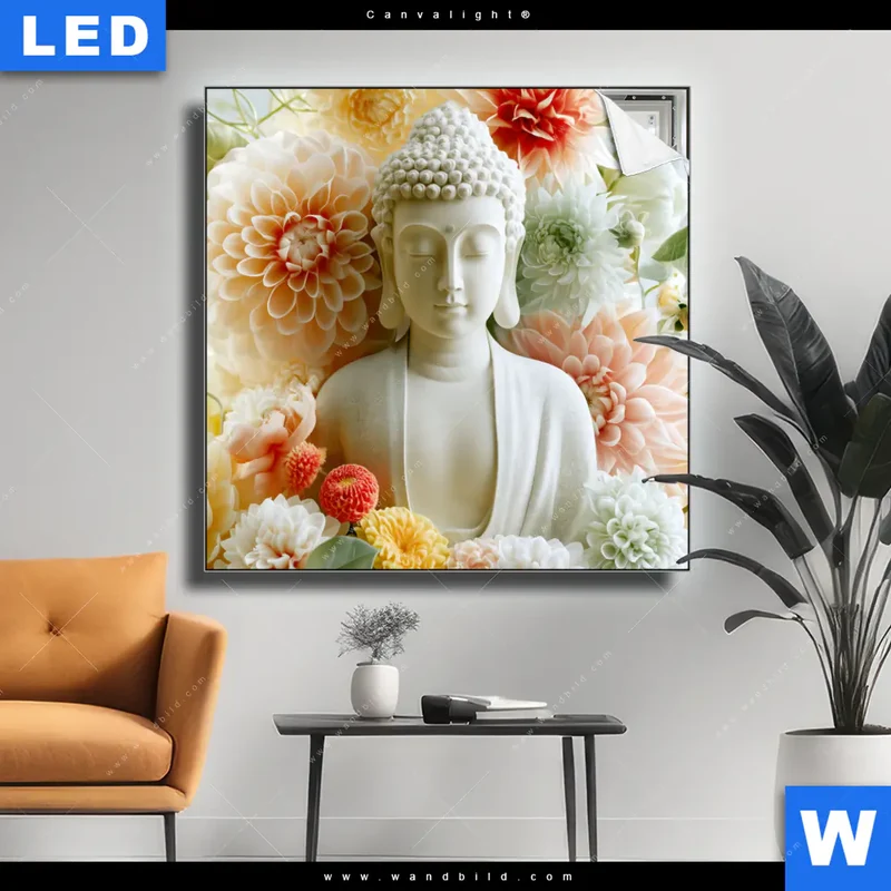 Canvalight® Leuchtbild | Buddha im Blütenglück | Quadrat