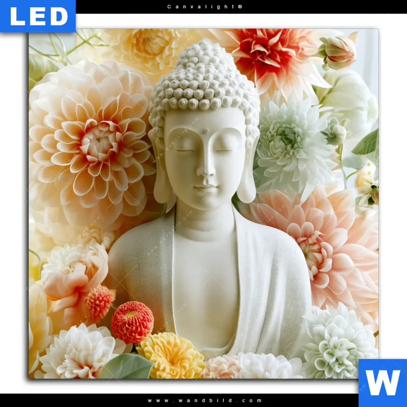 Canvalight® Leuchtbild | Buddha im Blütenglück | Quadrat