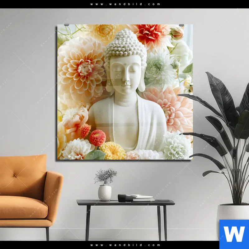 Acrylglasbild | Buddha im Blütenglück | Quadrat