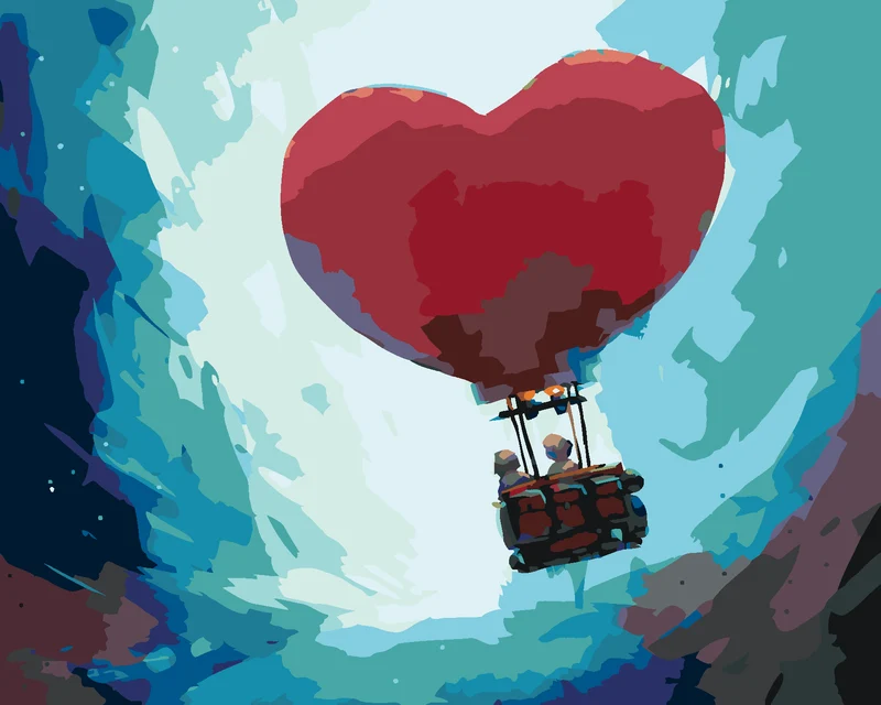 Diamond painting - EIN PAAR, DAS IN EINEM HERZFÖRMIGEN BALLON FLIEGT