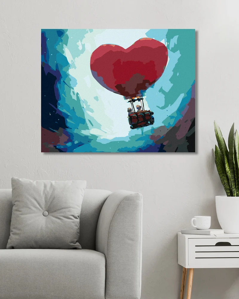 Diamond painting - EIN PAAR, DAS IN EINEM HERZFÖRMIGEN BALLON FLIEGT
