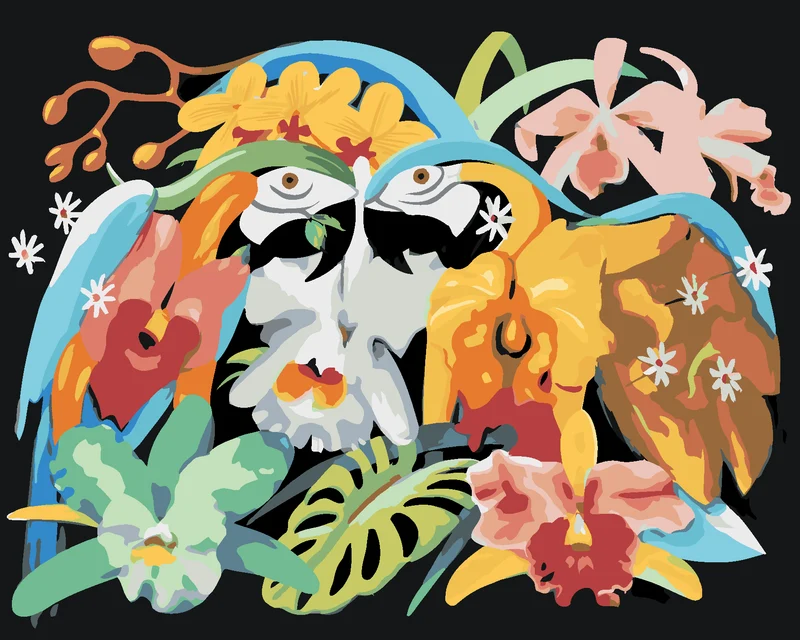 Diamond painting - ARA PAPAGEI UND BLUMEN (D. RUSTY RUST)
