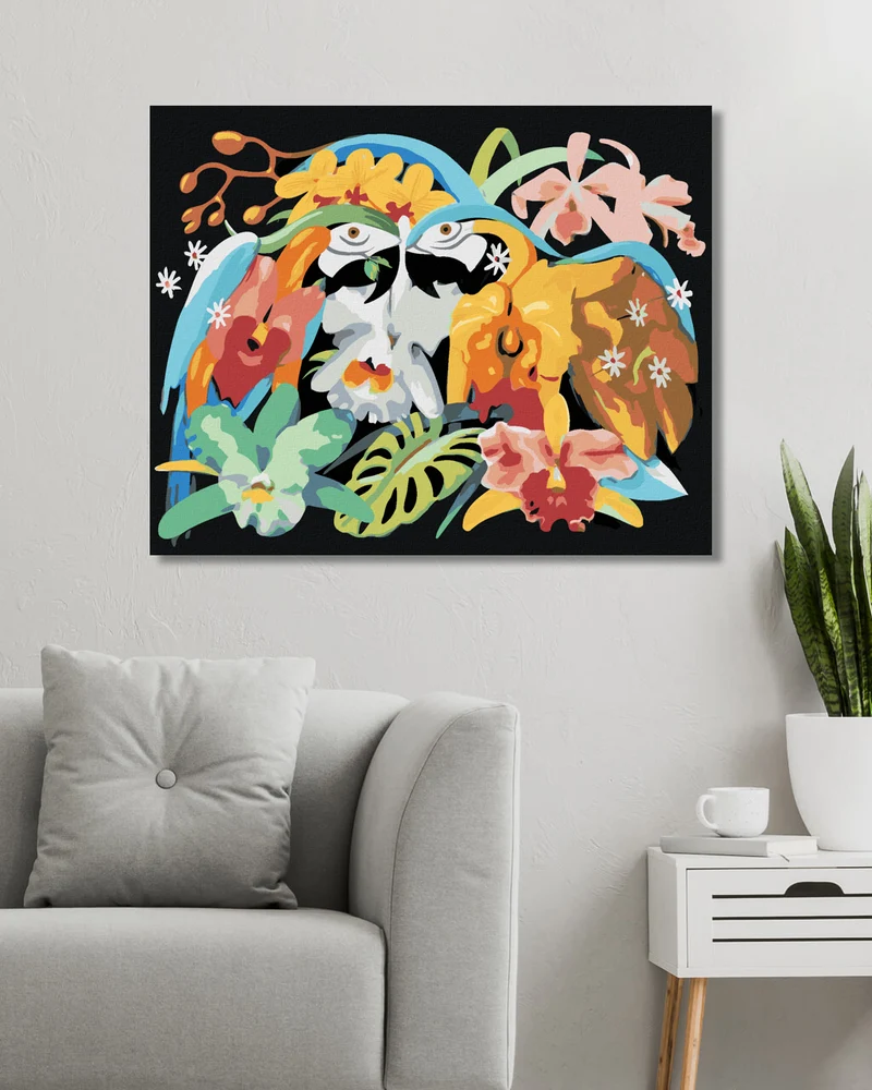 Diamond painting - ARA PAPAGEI UND BLUMEN (D. RUSTY RUST)
