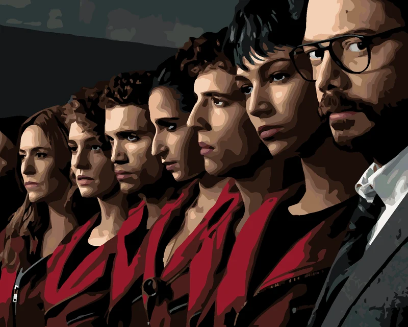 Diamond painting - PAPIERHAUS FIGUREN IN EINER REIHE (La casa de papel)