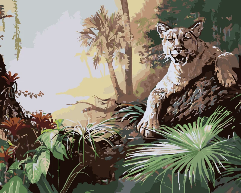 Diamond painting - PANTHER AUF EINEM BAUMSTAMM LIEGEND UND DSCHUNGEL (D. RUSTY RUST)