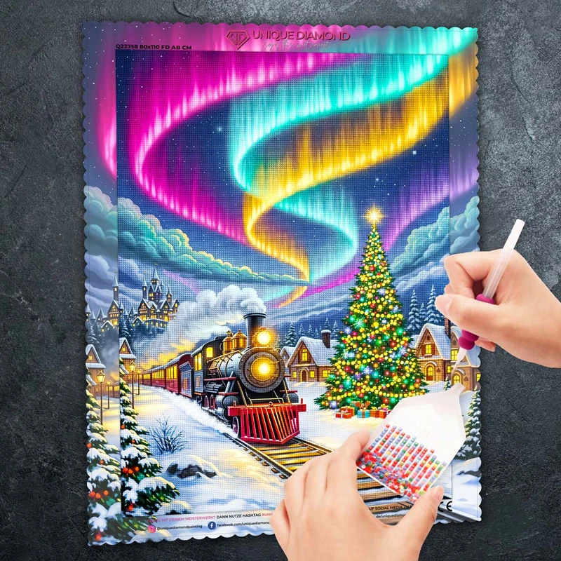 5D Diamond Painting – Weihnachtszug & Polarlichtmagie