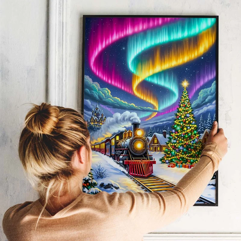 5D Diamond Painting – Weihnachtszug & Polarlichtmagie