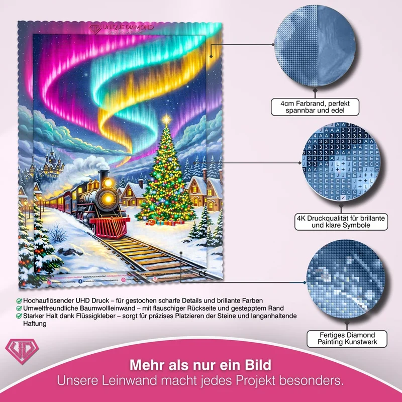 5D Diamond Painting – Weihnachtszug & Polarlichtmagie