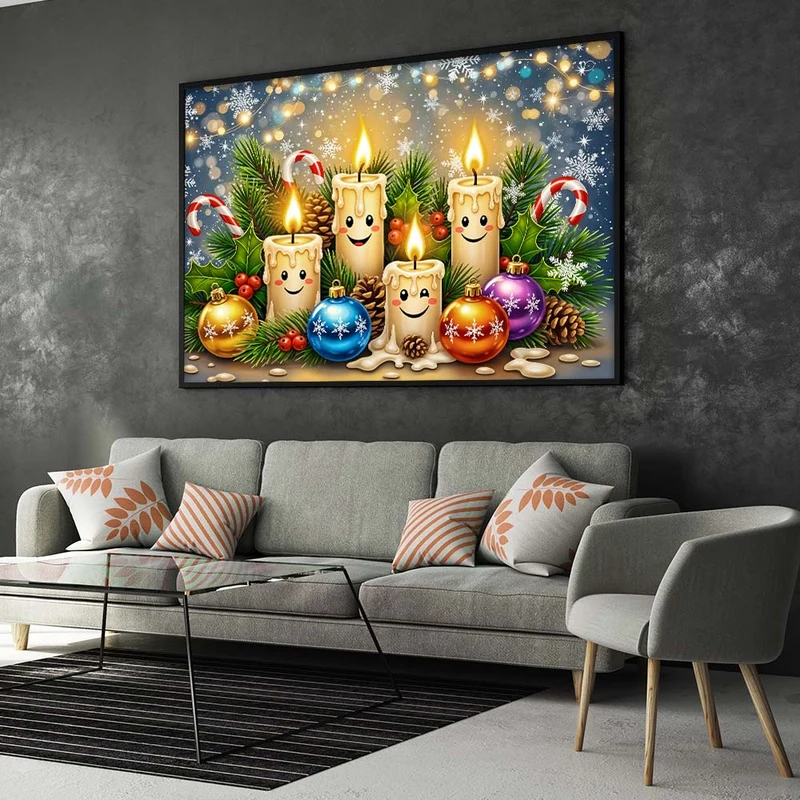 5D Diamond Painting – Lächelnde Weihnachtskerzen & Kugelzauber