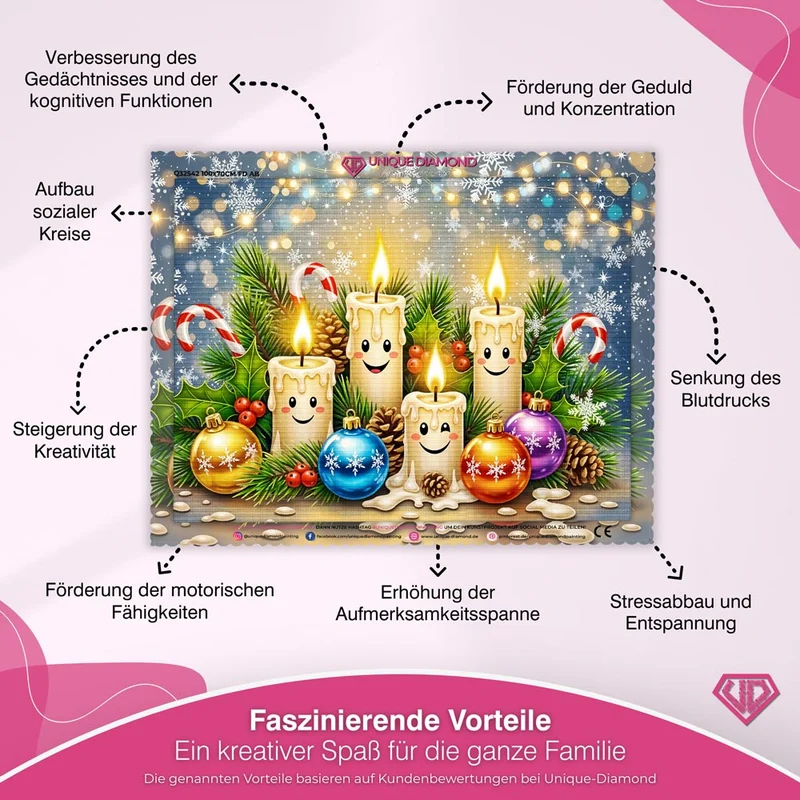 5D Diamond Painting – Lächelnde Weihnachtskerzen & Kugelzauber