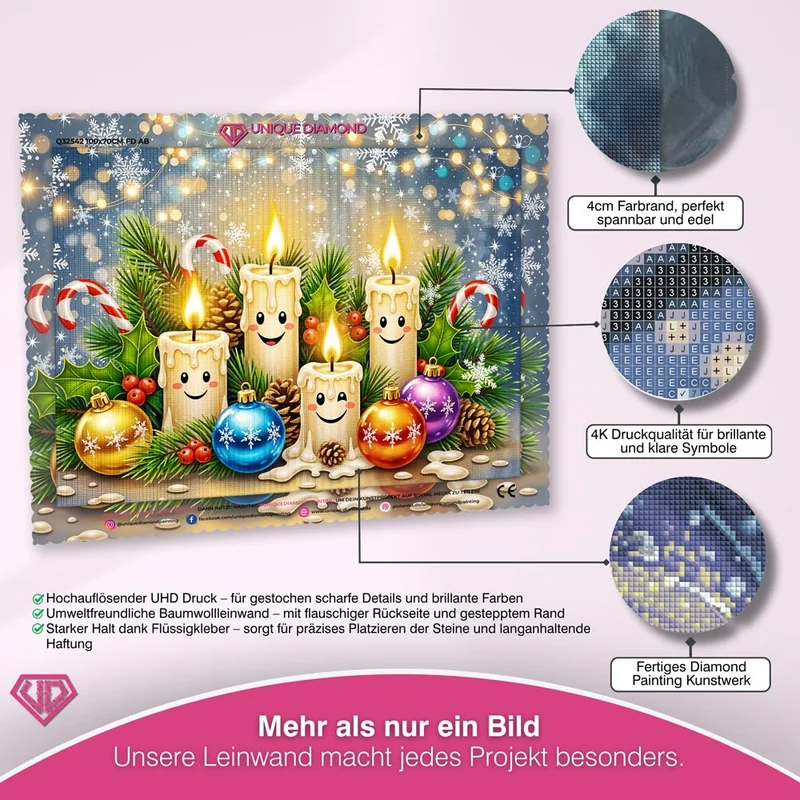 5D Diamond Painting – Lächelnde Weihnachtskerzen & Kugelzauber