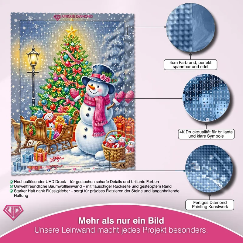5D Diamond Painting – Fröhlicher Schneemann & Weihnachtsbaumfreude